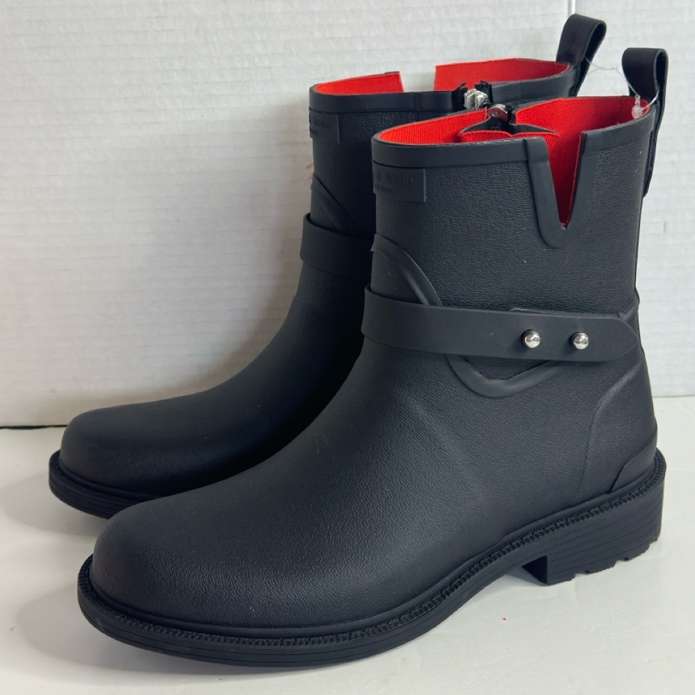 rag & bone Women's Moto Textured Black with Red Accent Rain Boot